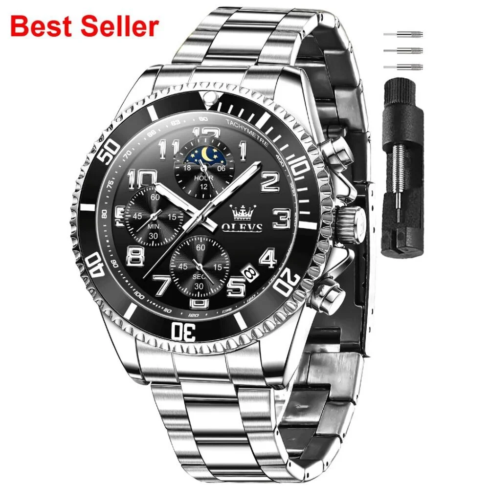 Stainless Steel Dress Watch with Date Chronograph Waterproof